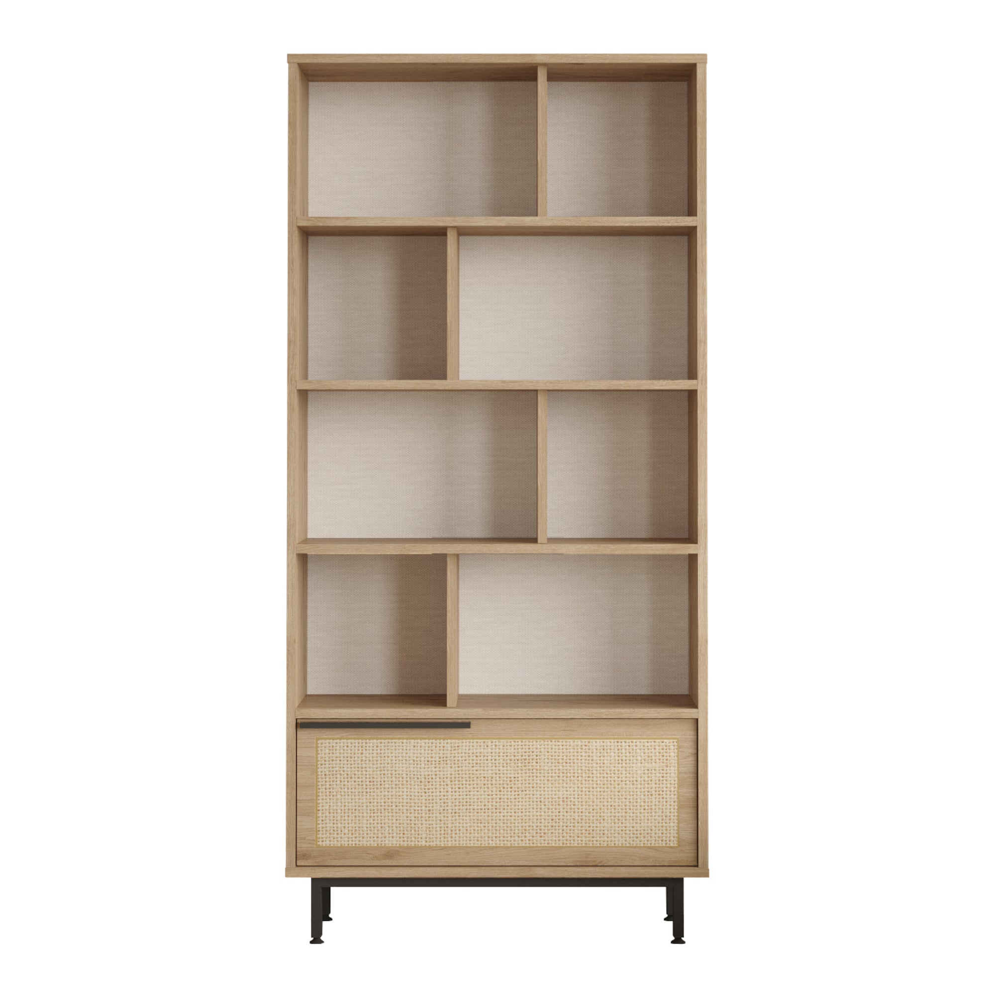 Libreria Kvænangen Scaffale Espositore 175x84x29 cm Rovere / Rattan [en.casa]