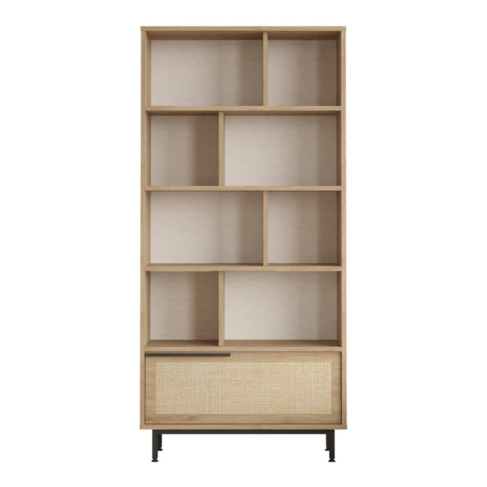 Libreria Kvænangen Scaffale Espositore 175x84x29 cm Rovere / Rattan [en.casa]