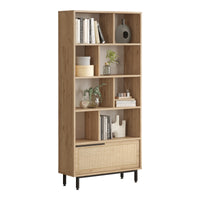 Libreria Kvænangen Scaffale Espositore 175x84x29 cm Rovere / Rattan [en.casa]