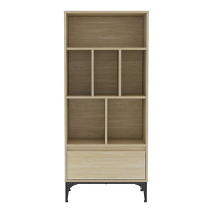 Libreria Kistiandi con 6 Vani Aperti e Cassetto 137 x 60 x 35 cm - Effetto Rovere Chiaro [en.casa]