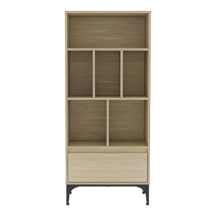 Libreria Kistiandi con 6 Vani Aperti e Cassetto 137 x 60 x 35 cm - Effetto Rovere Chiaro [en.casa]