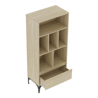 Libreria Kistiandi con 6 Vani Aperti e Cassetto 137 x 60 x 35 cm - Effetto Rovere Chiaro [en.casa]