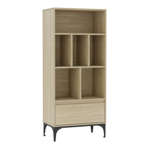 Libreria Kistiandi con 6 Vani Aperti e Cassetto 137 x 60 x 35 cm - Effetto Rovere Chiaro [en.casa]