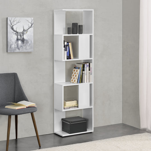 Libreria a 5 Ripiani 159 x 45 x 23,5 cm Scaffale in Design Moderno Mobile Portaoggetti per Soggiorno - Bianco