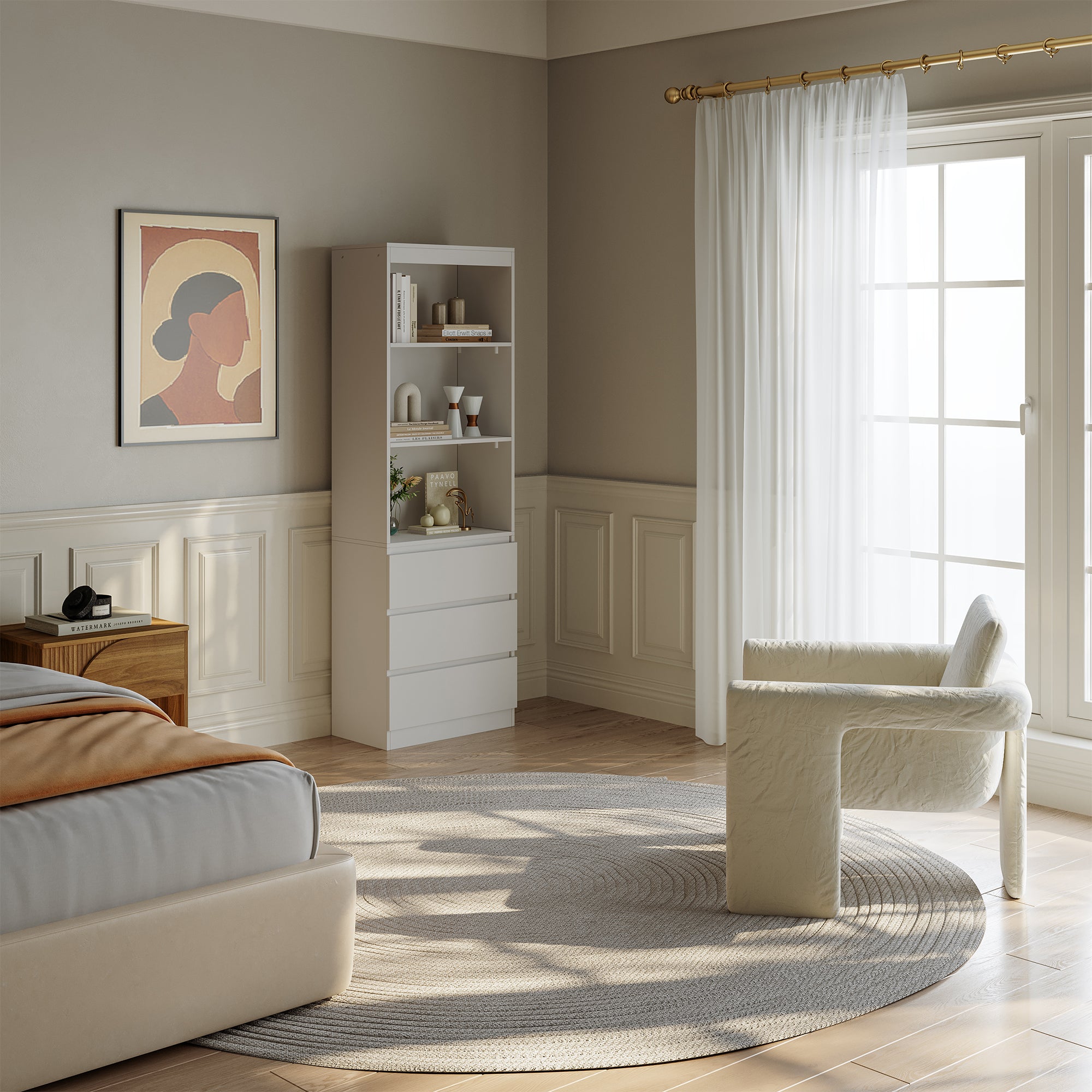 Libreria LES con 3 Scomparti e 3 Cassetti Scaffale Contenitore 180x60x35 cm Bianco [en.casa]