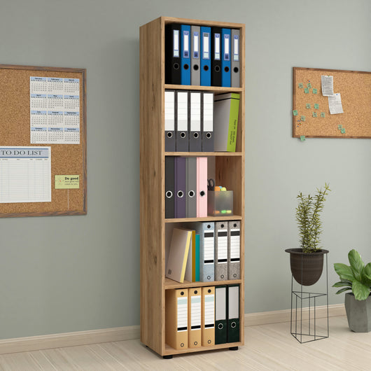 Libreria 'Vara' Altezza 178 cm Scaffale a Terra con 5 Scomparti Aperti - Effetto Rovere [en.casa]