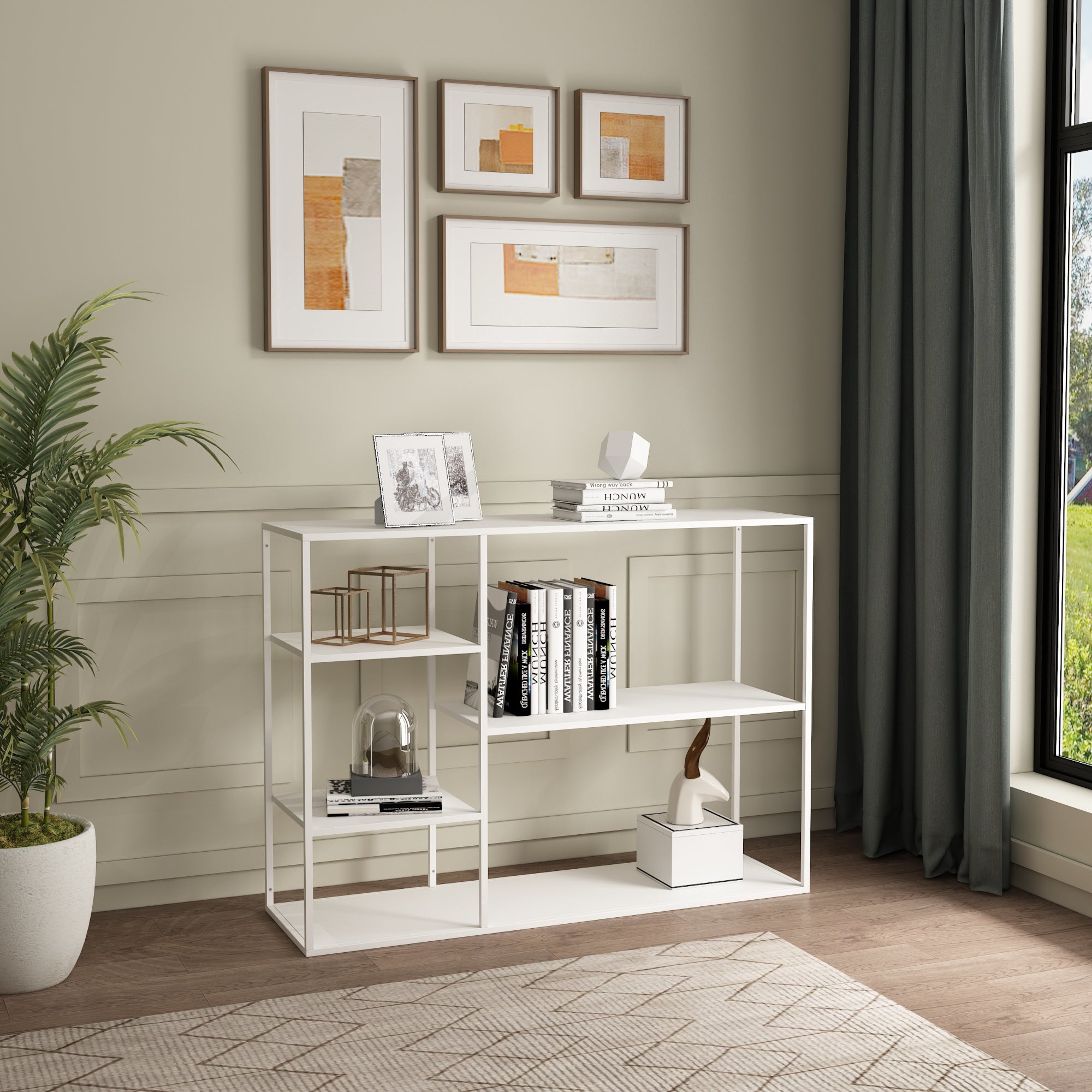 Scaffale Basso da Terra Isojoki Libreria in Acciaio 120 x 35 x 88 cm - Bianco Opaco [en.casa]