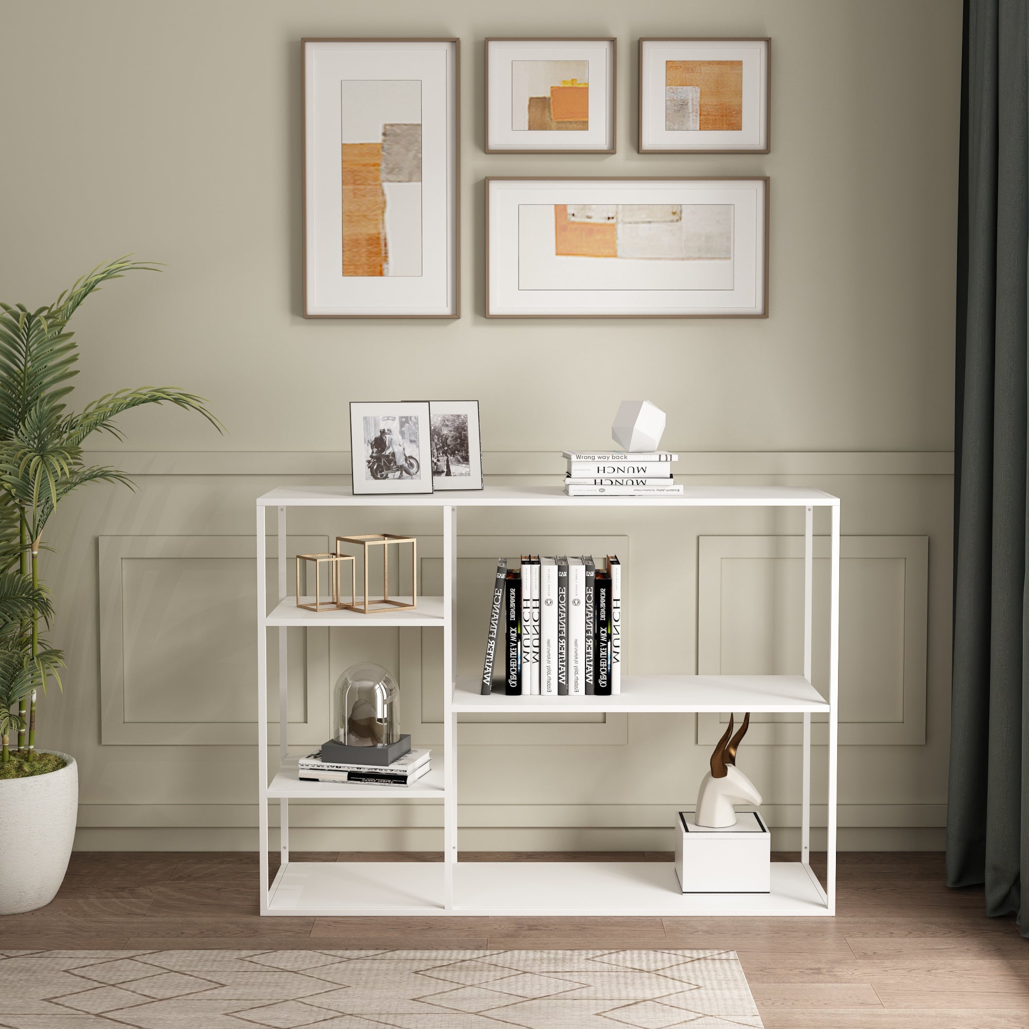 Scaffale Basso da Terra Isojoki Libreria in Acciaio 120 x 35 x 88 cm - Bianco Opaco [en.casa]