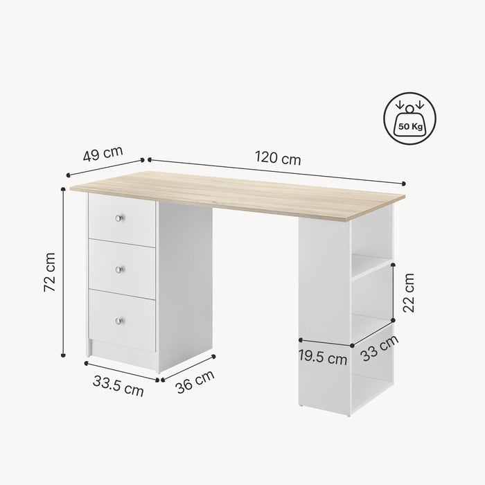 Scrivania Lemberg con Cassetti e Ripiani - Bianco / Effetto Rovere [en.casa]
