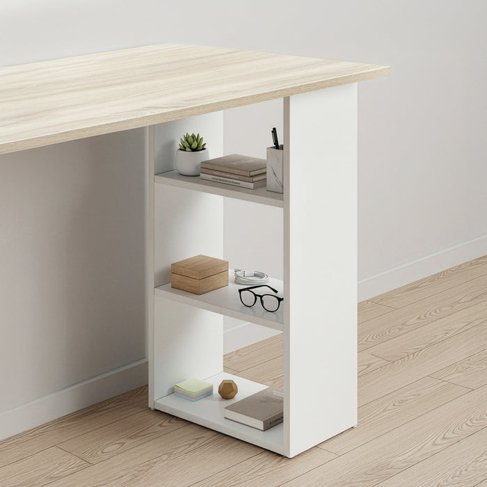 Scrivania Lemberg con Cassetti e Ripiani - Bianco / Effetto Rovere [en.casa]