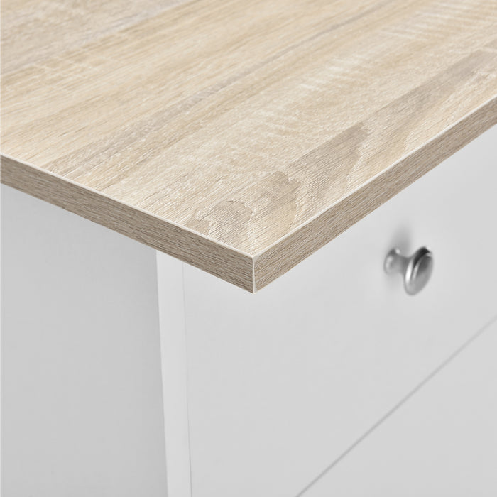 Scrivania Lemberg con Cassetti e Ripiani - Bianco / Effetto Rovere [en.casa]