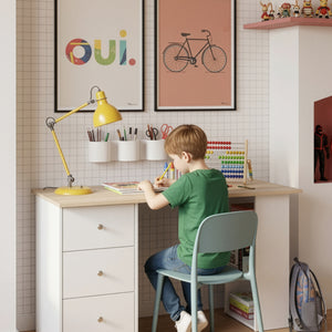 Scrivania Lemberg con Cassetti e Ripiani - Bianco / Effetto Rovere [en.casa]