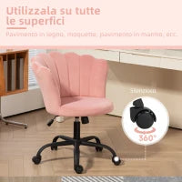 Sedia da Ufficio con Schienale a Petalo Senza Braccioli con Altezza Regolabile, Rivestimento in Velluto, Rosa