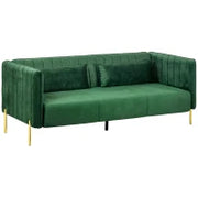 Divano 3 Posti Moderno con Cuscini Imbottiti, Gambe in Acciaio e Tessuto Vellutato, 200x88x76 cm, Verde
