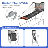 Canestri Basket con Tabellone LED, 4 Palloni e 8 Modalità di Gioco, 205x110x205 cm, Bianco e Nero
