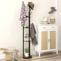 Appendiabiti da Terra Girevole con 8 Ganci e 4 Mensole in Stile Industriale, Ø30x175cm, Marrone