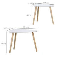 Set 2 Tavolini da Salotto Impilabili Stile Nordico con Gambe in Legno, Bianco
