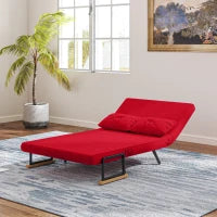 Divano Letto in Tessuto Effetto Velluto con Schienale Regolabile e 2 Cuscini, 102x73x81 cm, Rosso