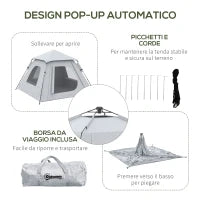 Tenda da campeggio da 2-3 persone con Veranda, 210x210x150cm, grigia e bianca