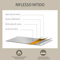 Specchio da Parete Rettangolare con Ganci, in Vetro e MDF, 60x80 cm, Nero