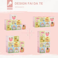 Mobile Scarpiera Modulare Salvaspazio, 6 Cubi 35x45x35 cm in Acciaio e PP, 74x47x144 cm, Rosa