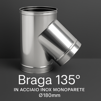 Raccordo braga 135° mono parete metallica spessore 0,5 mm canna fumaria *** misura Ø 180 mm, confezione 1