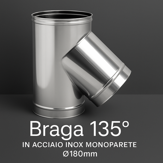 Raccordo braga 135° mono parete metallica spessore 0,5 mm canna fumaria *** misura Ø 180 mm, confezione 1