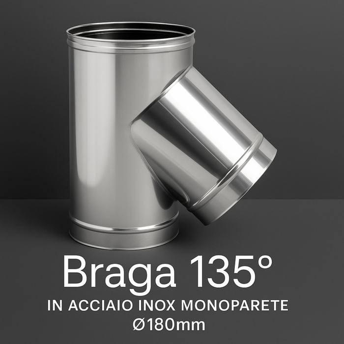 Raccordo braga 135° mono parete metallica spessore 0,5 mm canna fumaria *** misura Ø 180 mm, confezione 1