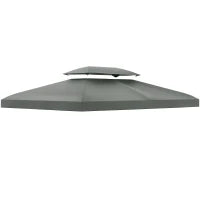Copertura per Gazebo 4x3 m a 2 Livelli in Poliestere con Cinghie e 10 Fori di Drenaggio, Grigio Scuro