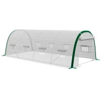Serra da Giardino a Tunnel 18 m² con 8 finestre, Porta con Zip Arrotolabile, Acciaio zincato, Telo PE, 6L x 3l x 2H m, Bianco