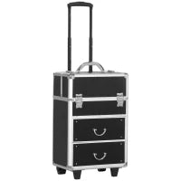 Trolley Valigetta Porta Trucchi Professionale, Blocco con 2 Chiavi e Ruote, Nero 36x23x52cm