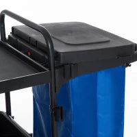 Carrello Pulizie Professionale a 3 Ripiani con Sacco per Immondizia, Ganci per Scopa, Secchio Lavapavimenti con Strizzatore per Mocio e 5 Ruote, per Hotel e Albergo, 111x63.3x103 cm, Nero