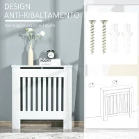 Copritermosifone in Legno Bianco per Caloriferi e Radiatori, con Doghe Verticali e Piano d'Appoggio, 78x19x81cm