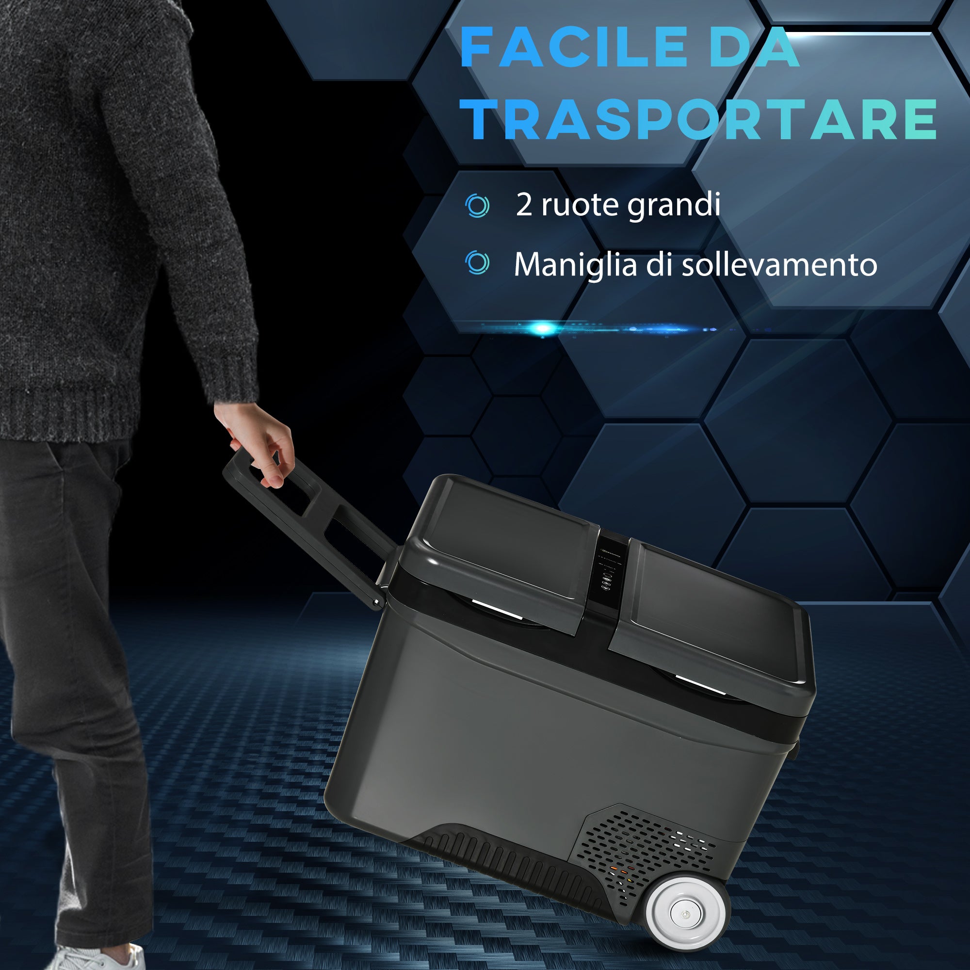 EASYCOMFORT  Frigo Portatile Elettrico a Compressore da 35L con Maniglia Telescopica e Ruote, Frigorifero Piccolo da 12/24V DC e 110/240V AC, per Auto e Camion