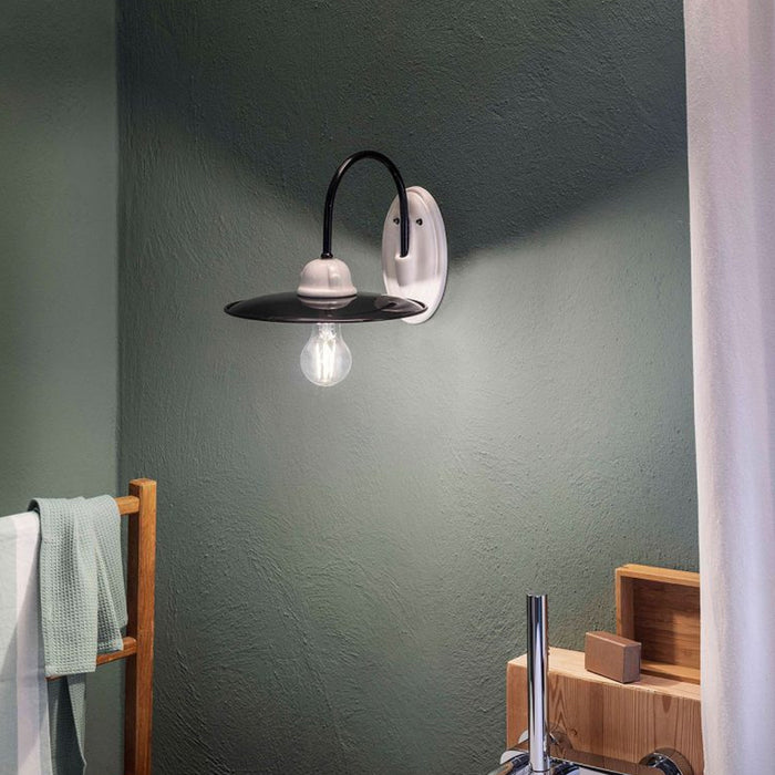 Applique Industrial Potenza Ferro E Ceramica Nero E Decorata Lucida 1 Luce E27