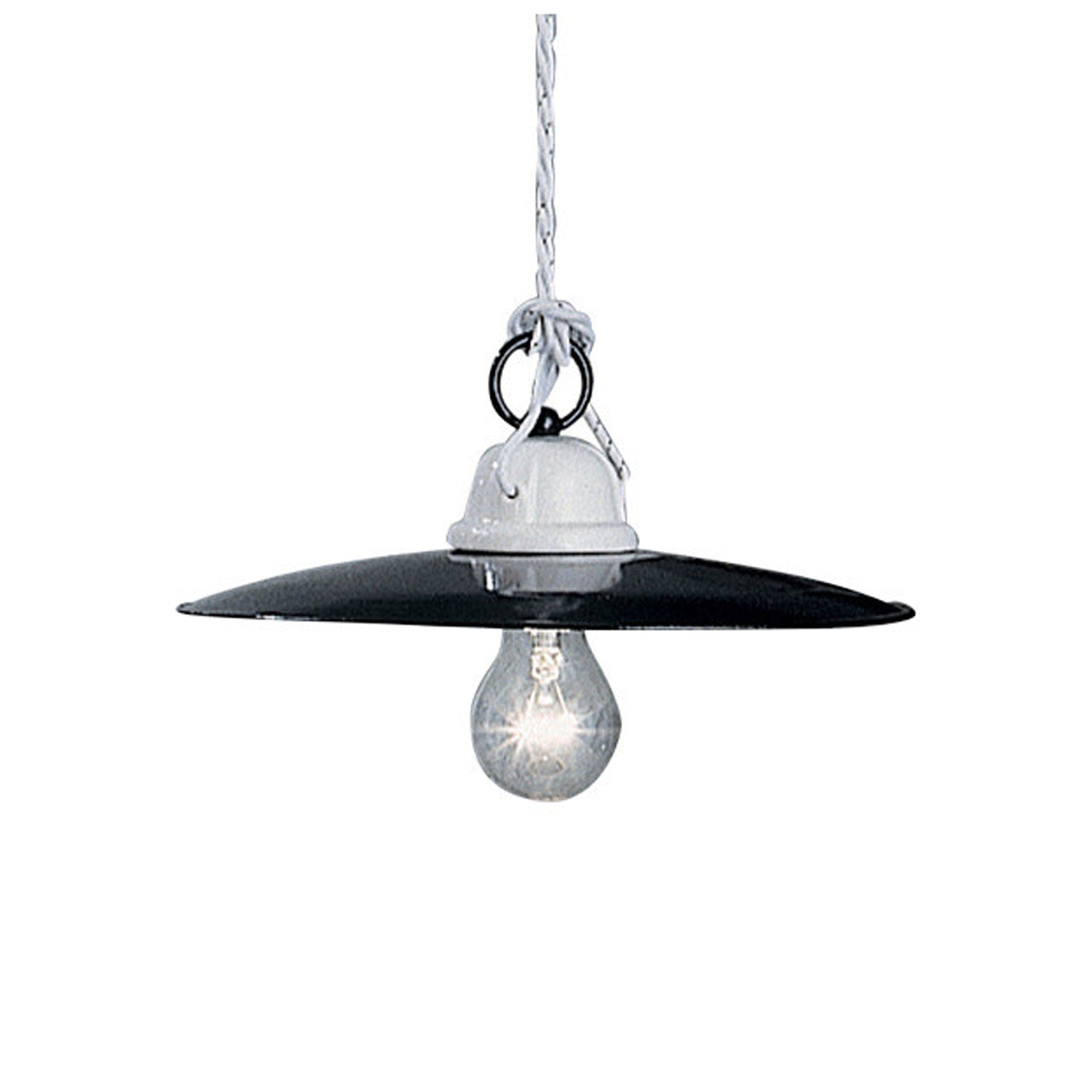 Lampadario Industrial Potenza Ferro E Ceramica Nero Diam. 30Cm 1 Luce E27