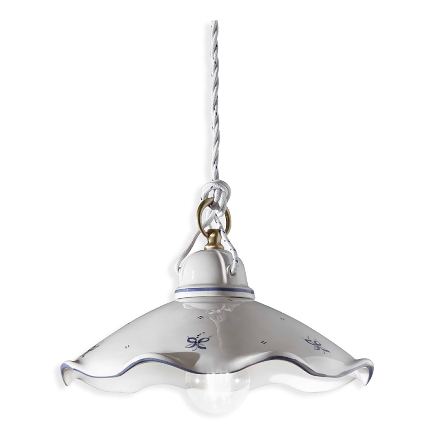 Lampadario Classico Belluno Ceramica E Ottone Decorato Filo Blu 1 Luce E27