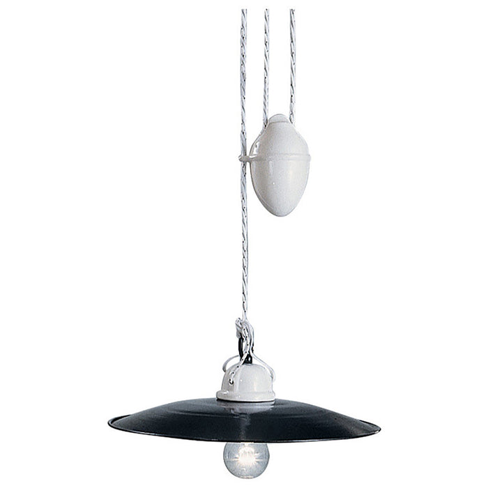 Sospensione Saliscendi Classico Potenza Ferro E Ceramica Nero Lucida 1 Luce E27