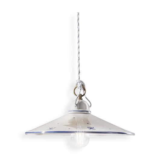 Sospensione Classica Asti Ceramica E Ottone Decorato Filo Blu 30Cm 1 Luce E27