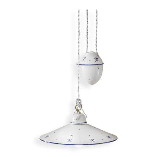 Sospensione Saliscendi Classica Asti Ceramica E Ottone Decorato 30 Cm 1 Luce E27