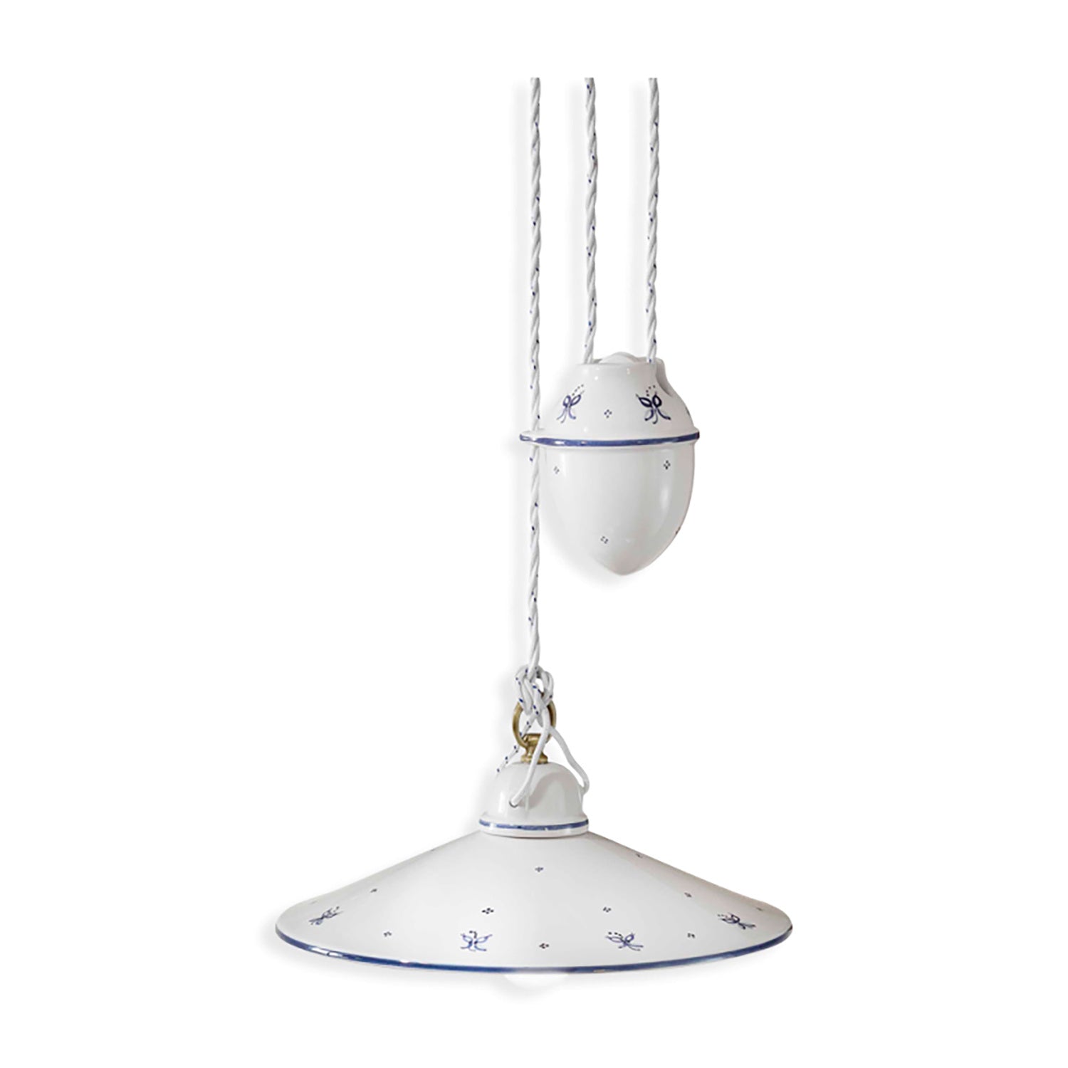 Sospensione Saliscendi Classica Asti Ceramica E Ottone Decorato 35 Cm 1 Luce E27