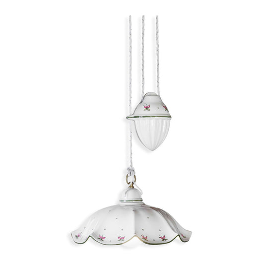 Lampadario Saliscendi Classico Belluno Ceramica E Ottone Decorato 1 Luce E27