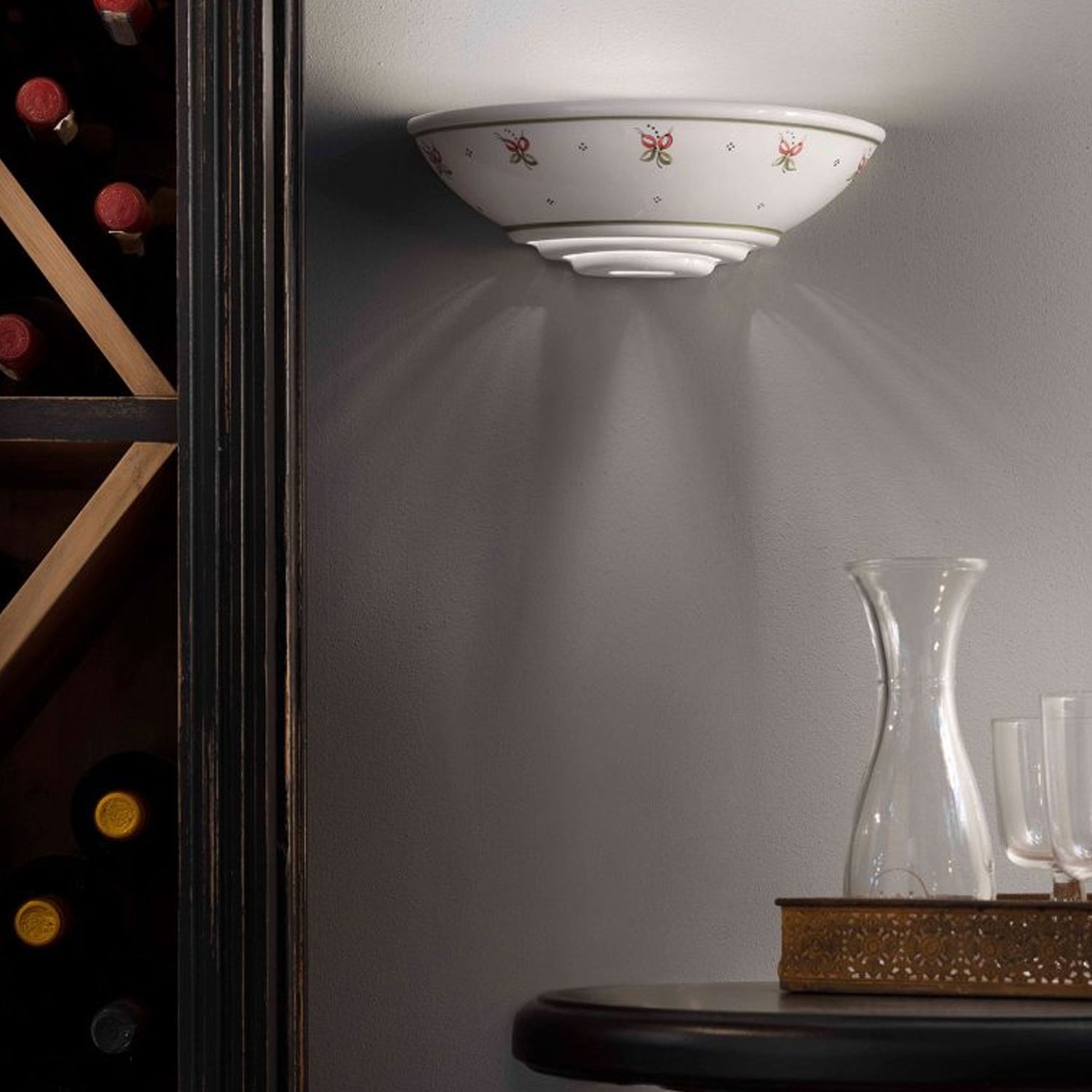 Applique Classica Trieste Bianco Decorato Filo Verde 1 Luce R7S