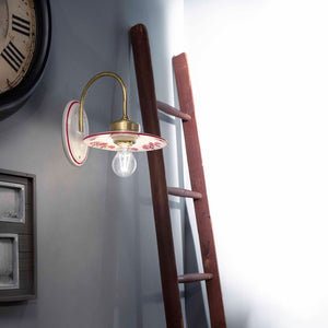 Applique Classica Asti Ferro E Ceramica Ottone Satinato Decorato 1 Luce E27