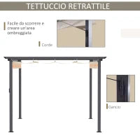 Gazebo Pergola da Giardino 3x3m con Tenda Retrattile, in Alluminio e Poliestere, Bianco Crema