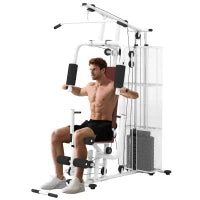 Stazione Fitness Multifunzione per Casa e Palestra con 4 Imbottiture, in Acciaio e PU, 150x110x210 cm, Bianco
