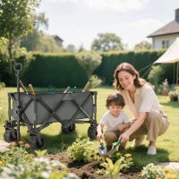 Carrello da Giardino Carico max 70kg con Maniglia Telescopica, in Metallo e Tessuto Oxford, 108x55 cm, Grigio