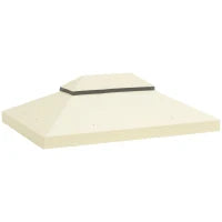 Copertura per Gazebo da Giardino 3x4 m a 2 Livelli in Tessuto Oxford 600D con Fori di Drenaggio, Bianco Crema