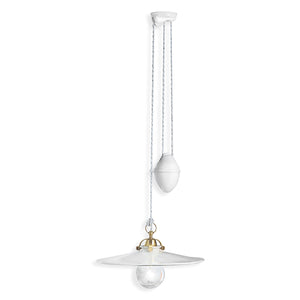 Sospensione Saliscendi Classico Asti Ferro E Ceramica Ottone Decorato 1 Luce E27