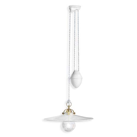 Sospensione Saliscendi Classico Asti Ferro E Ceramica Ottone Decorato 1 Luce E27